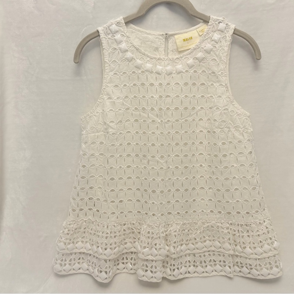 Maeve White Eyelet Sleeveless Peplum Top